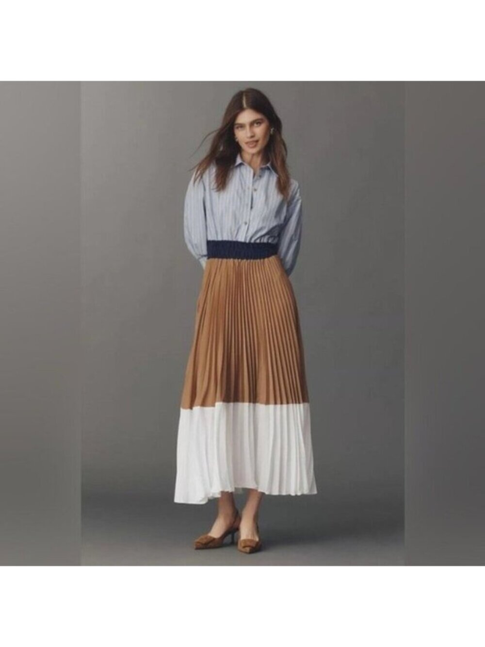 NWT Size S - The Somerset Colorblock Pleated Twofer Maxi Dress (NWT US$ 228)